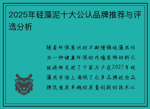 2025年硅藻泥十大公认品牌推荐与评选分析